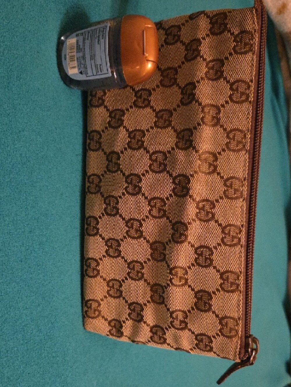Gucci Brown Monogram Zip Pouch with Dark Brown Trim - Picture 12 of 14